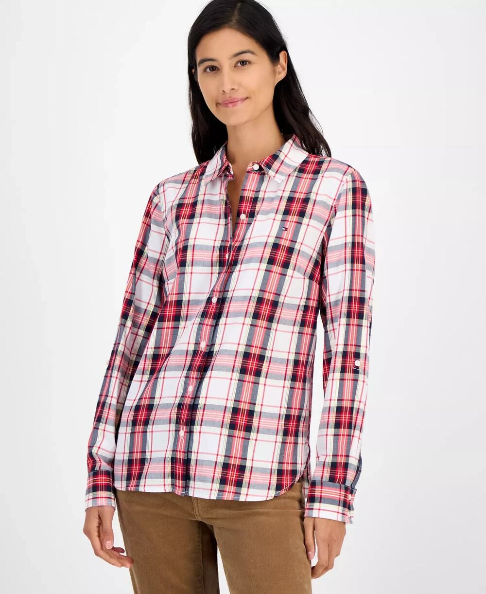Tommy Hilfiger Women's Tartan Utility Shirt Multi Size L 3824